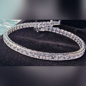 14k Solid White Gold CZ Princess Cut Square Channel Set Tennis Bracelet 11.4g